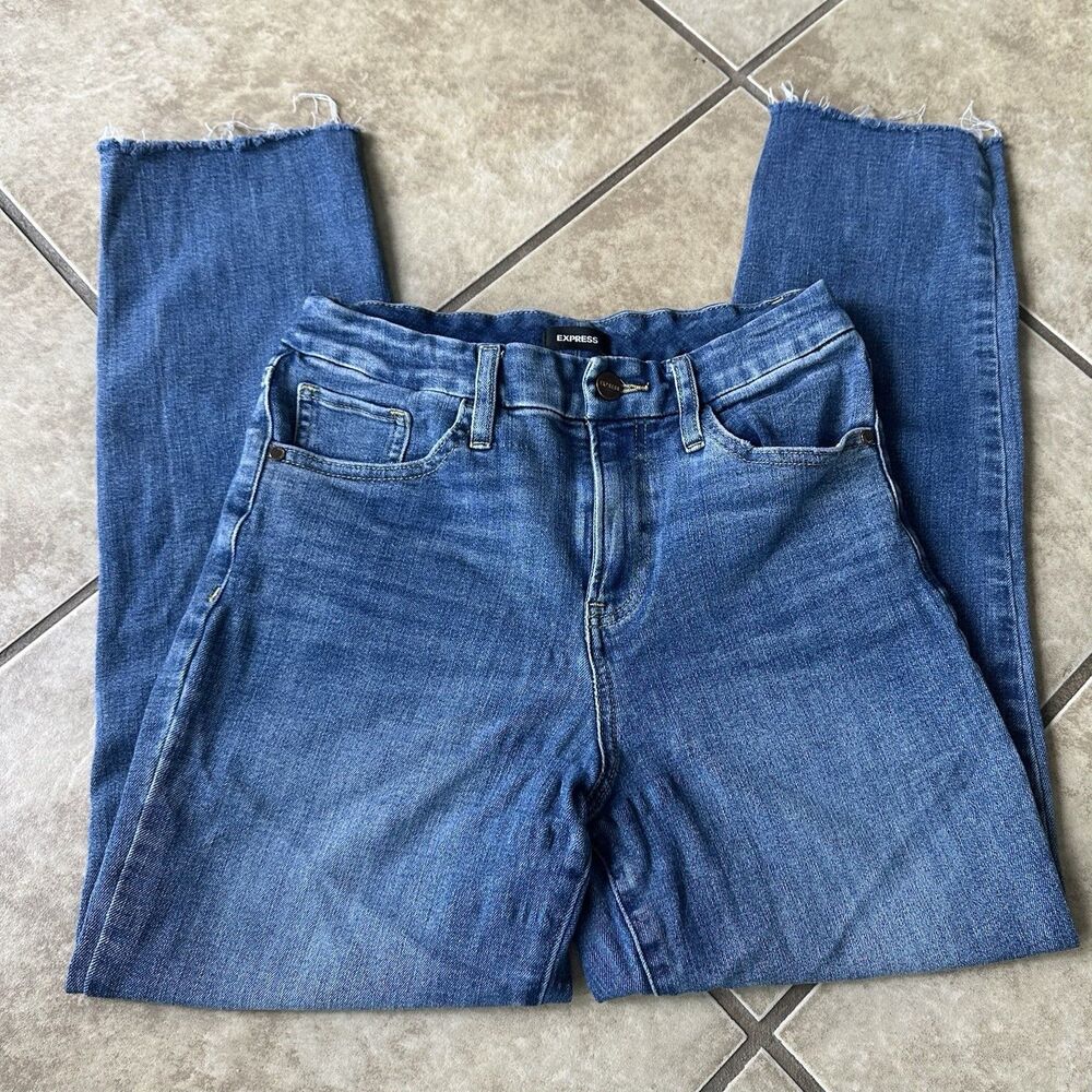 Express Straight Ankle High Rise Jeans Small Reg 0 2 4 Ultra Hyper Stretch Blue